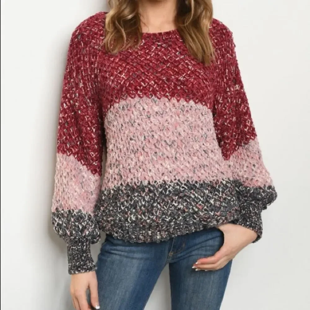 Colorblock Knit Sweater Long Sleeve Soft